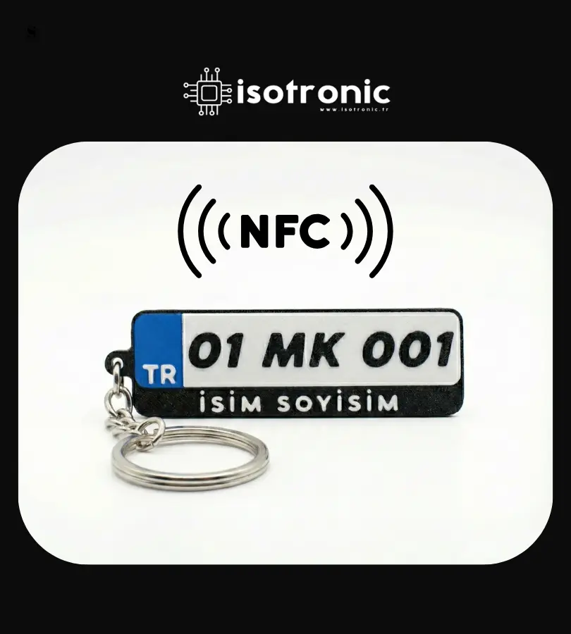 Telefona dokundurulunca link açan kişiye özel isimli nfc plaka anahtarlık